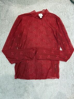 Maeve Red Sheer Long-Sleeve Bow Print Top